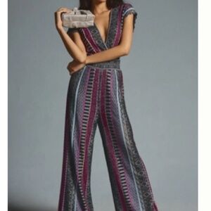 Cecilia Prado Striped Deep-V jumpsuit, Anthropologie, Size XS